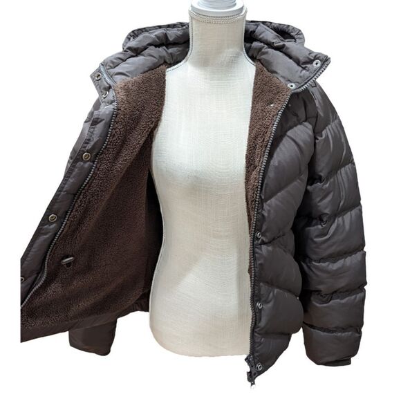 J.Crew Women's Dark Brown Full Zip Puffer Hooded Jacket Fleece Lining Size S - Picture 8 of 13